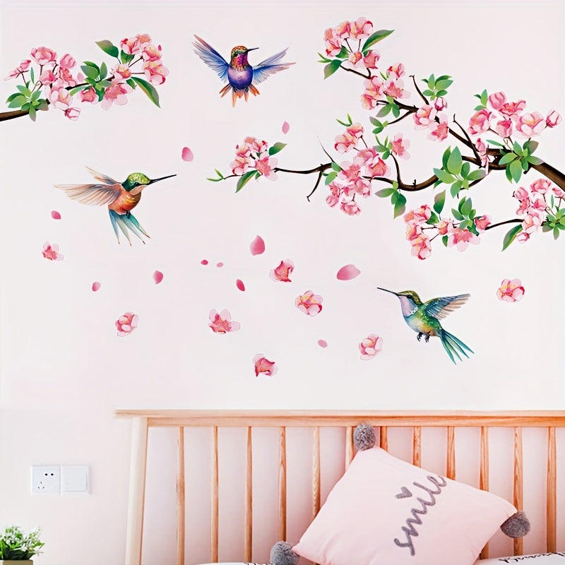 Hummingbird and Cherry Blossom Wall Sticker PVC for Bedroom and Living Room