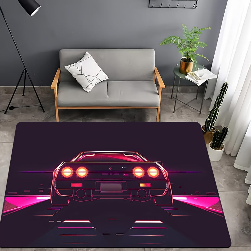 Stylish Sports Car Doormat 8mm Soft Polyester Indoor Rug Non-Slip Entryway