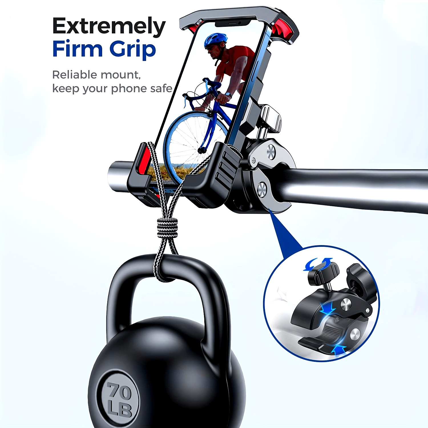 Universal ABS Motorcycle Phone Holder – Adjustable, Secure Grip, Red Accents