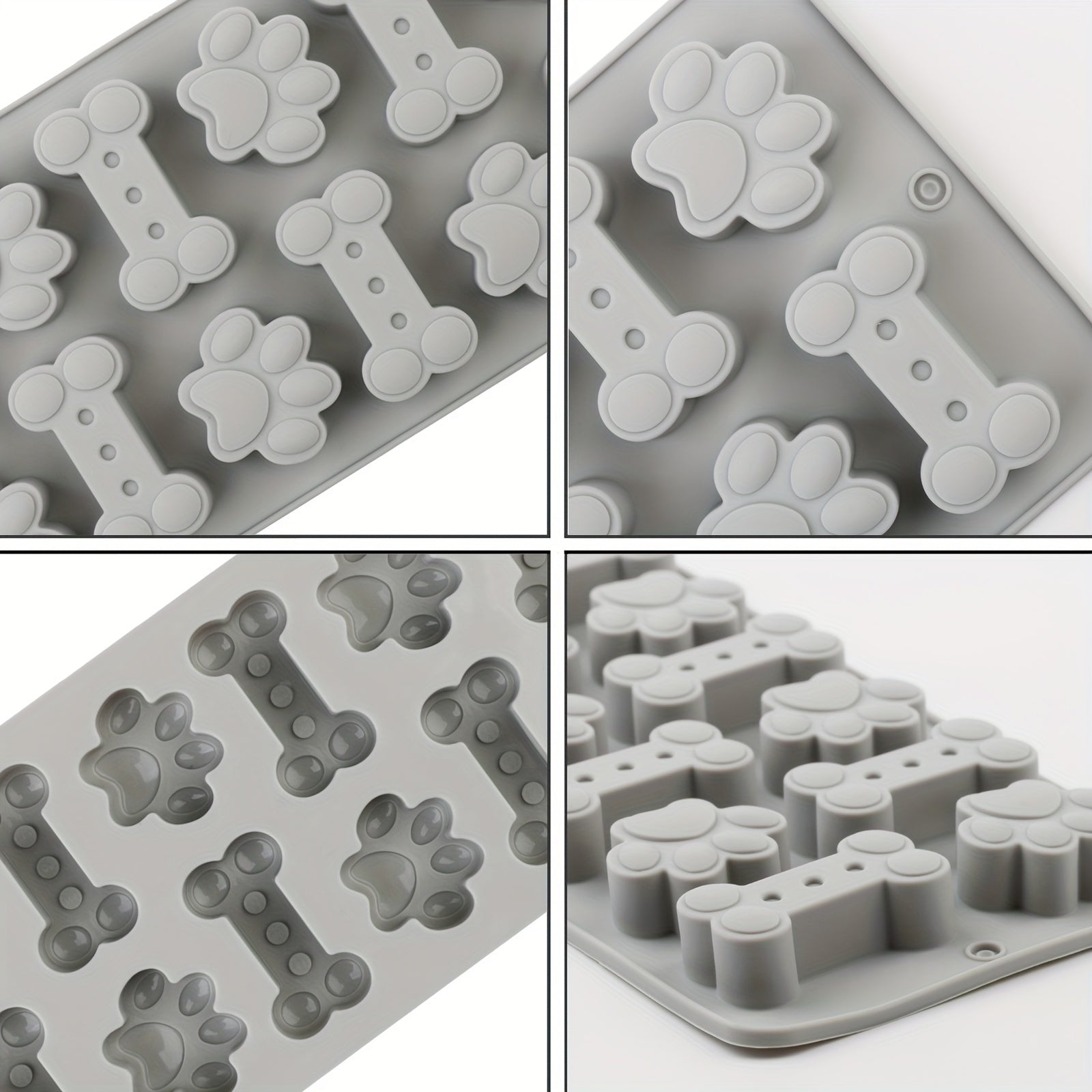 Silicone Dog Treat Mold Non-Stick Flexible Bone Paw Print Pink Blue Gray for Biscuits Ice Cubes Chocolate
