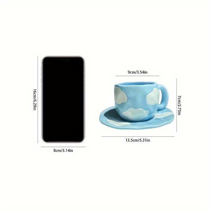 Ceramic Cloud-Shaped Coffee Mug with Saucer Reusable Handwash Office Gift