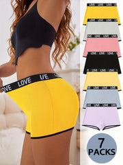 Women's Breathable Letter Print Boxer Shorts Seamless Comfortable Underwear Set of 7
