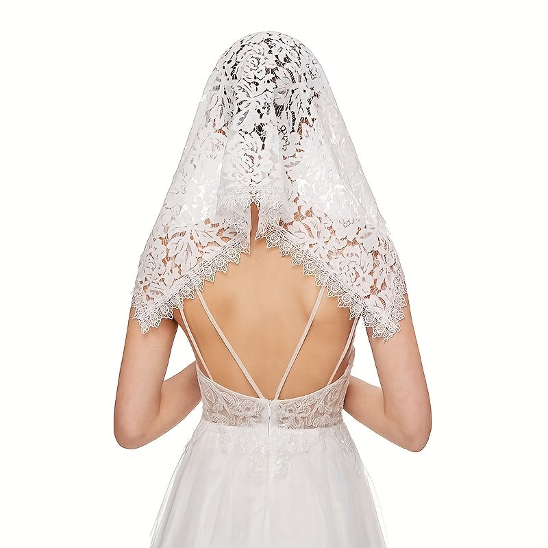 Bridal Lace Edge Shawl with Headwear and Face Cover Short Veil Shoulder Cape