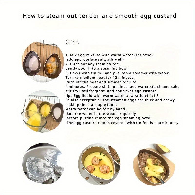 Cuenco de vaporera de huevos de aluminio, apto para microondas, acero inoxidable, sin carga, fácil de limpiar