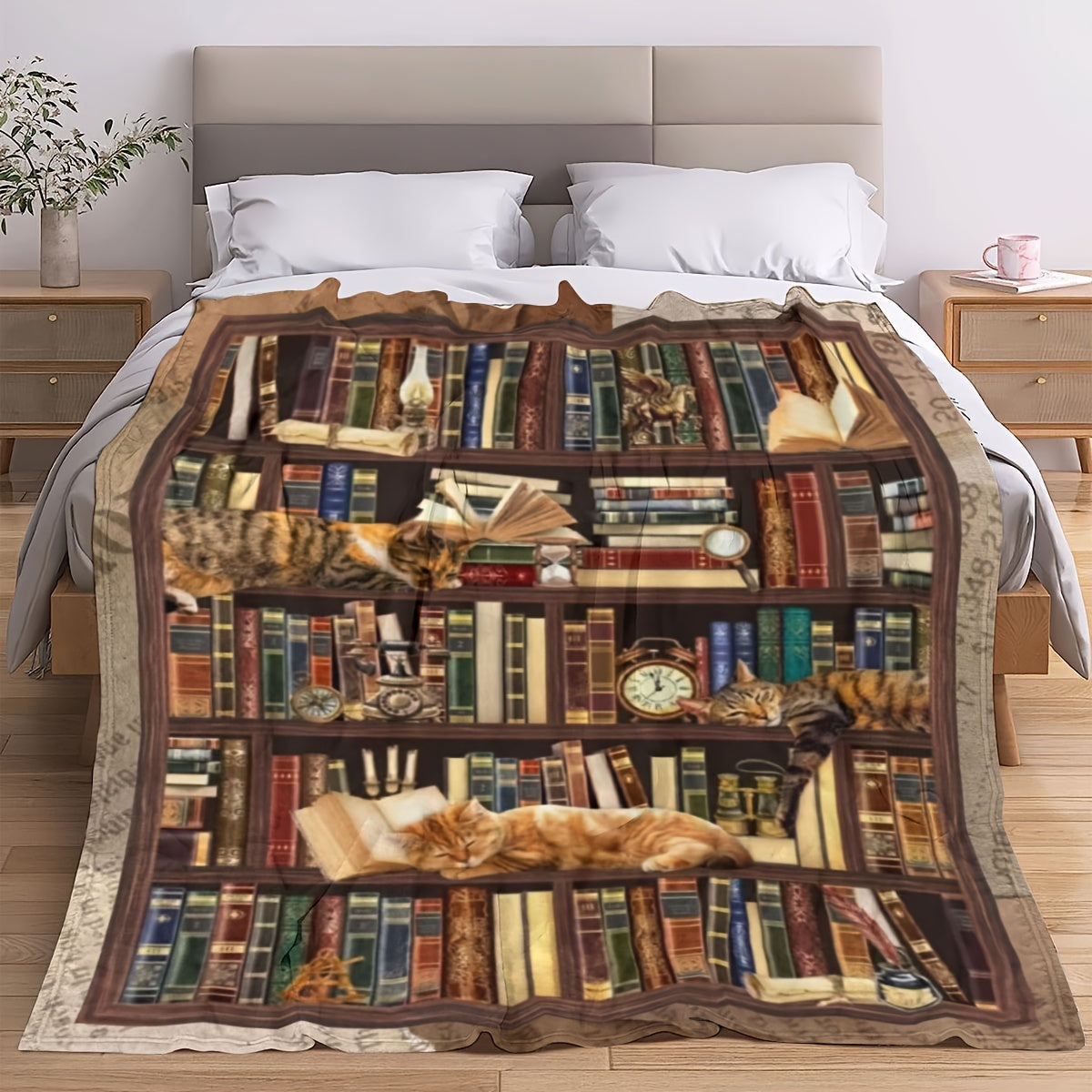 Flannel Throw Blanket for Book Lovers and Cats Cozy Reading Gift 50x60 Inches