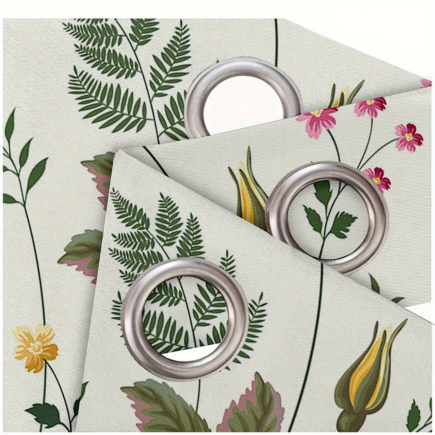 Floral and Green Plant Digital Print Curtains 2-Piece Set Fade-Resistant Machine Washable