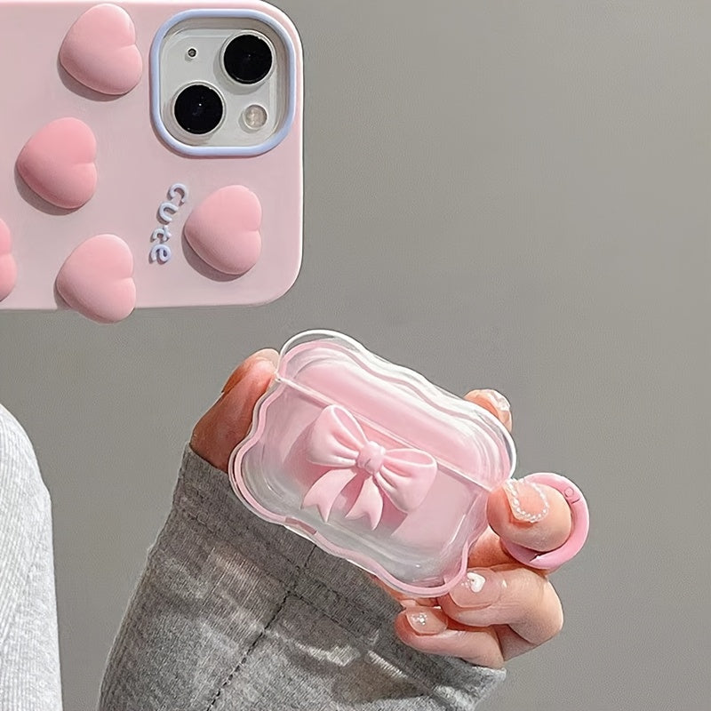 Funda de TPU 3D con lazo rosa para AirPods con protección a prueba de golpes y antiarañazos