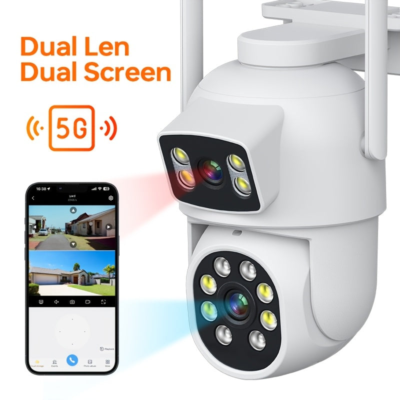 4МП Внешняя Беспроводная Камера Безопасности с Двойной Линзой Панорамная 360 Градусов PTZ Ночное Видение Двусторонний Аудио