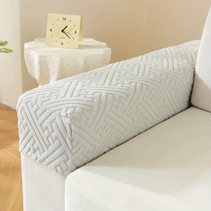 2 Modern Plush Sofa Armrest Covers Non-Slip Stretchable Fabric White Set of 2