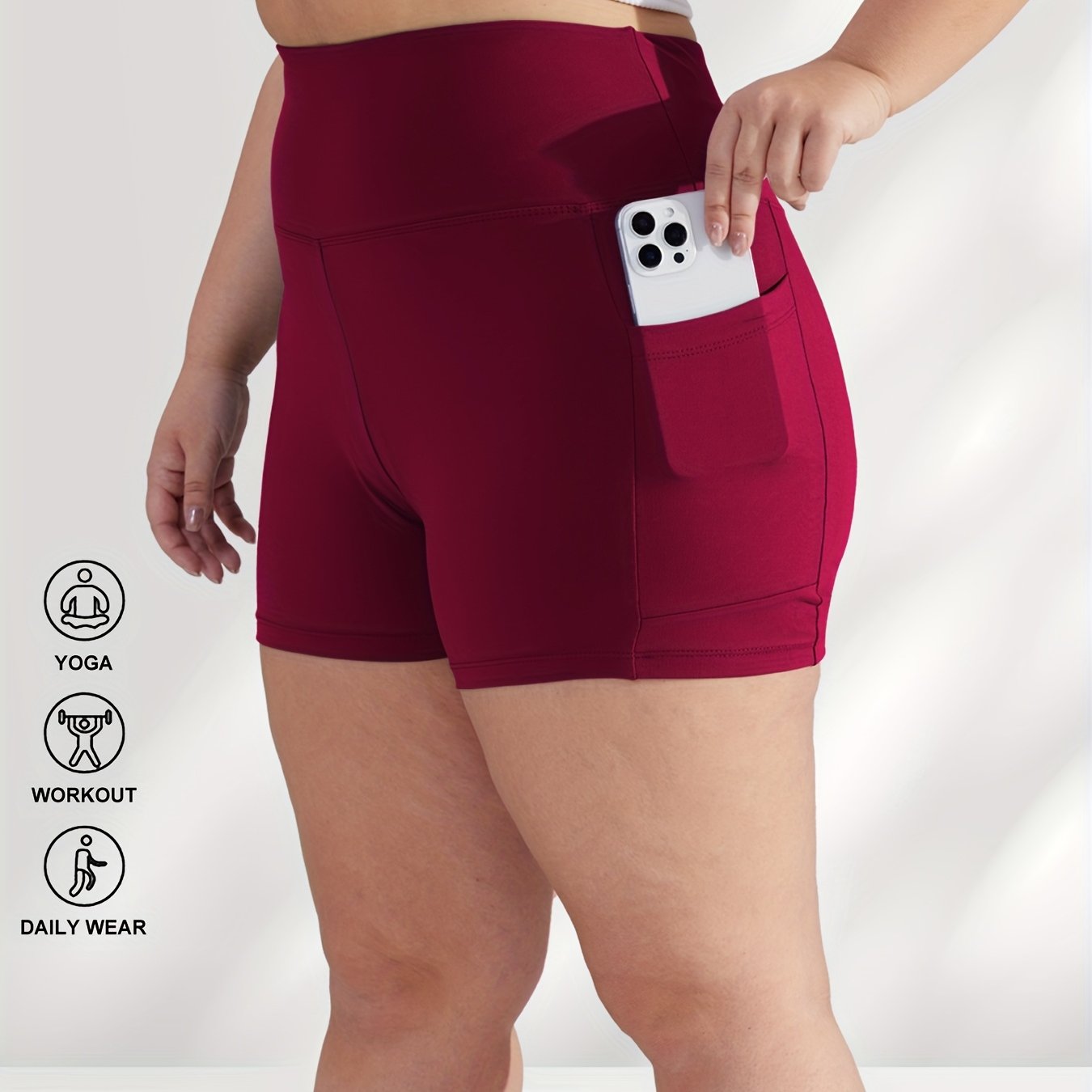 Women's Plus Size High-Waisted Shorts with Pockets, Butt-Lifting, Stretch Fabric