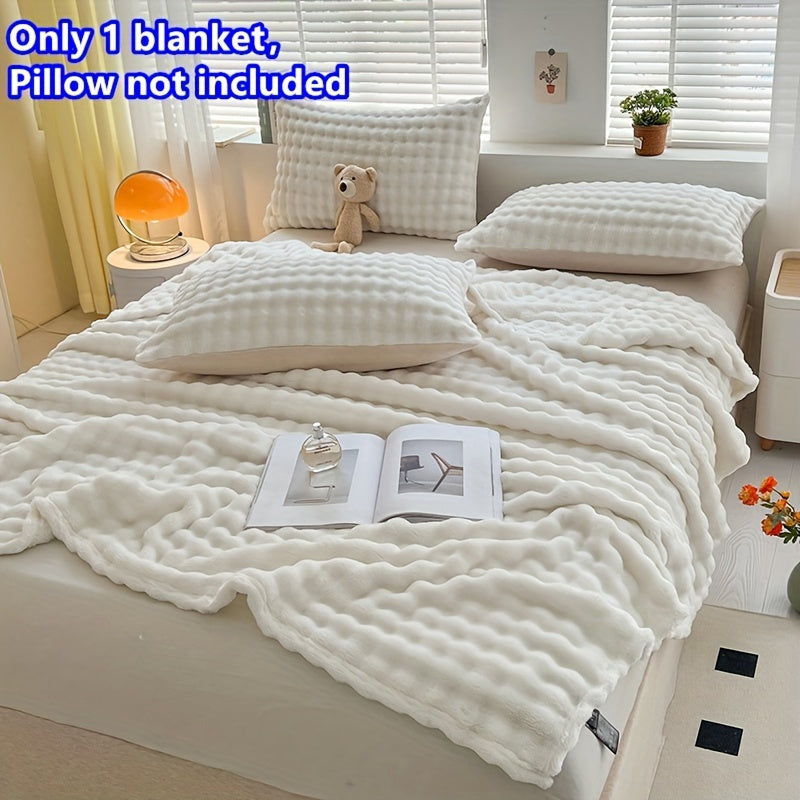 All-Season White Polyester Knitted Blanket for Bed Sofa Travel Camping