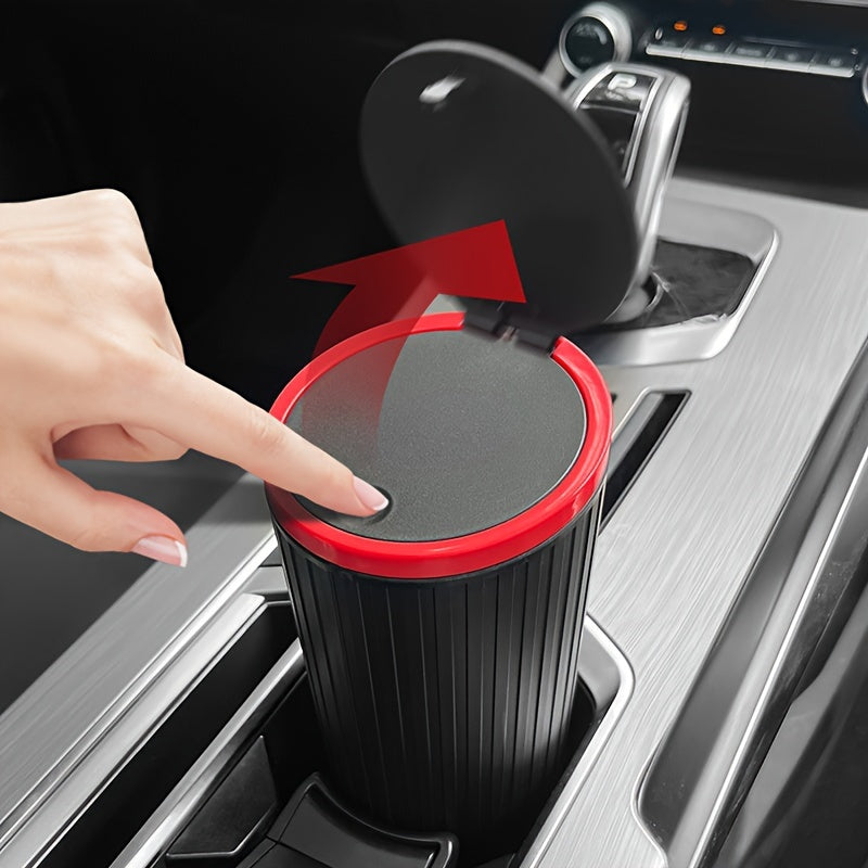 Black and Red Car Trash Bin Waterproof Durable ABS Storage Lid