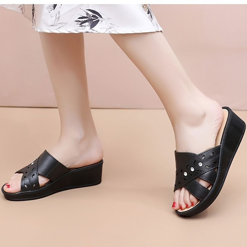 Women's Black EVA Slide Sandals Breathable Open-Toe Cushioned Slip-On