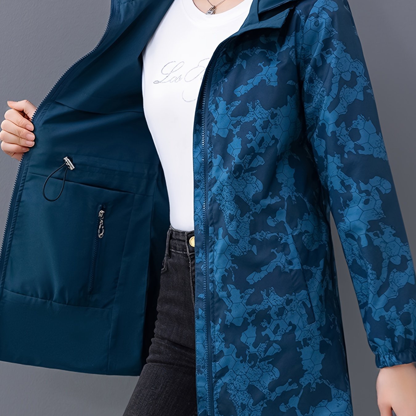 Women's Reversible Hooded Jacket Waterproof Windproof Polyester Spring Autumn Casual Lightweight