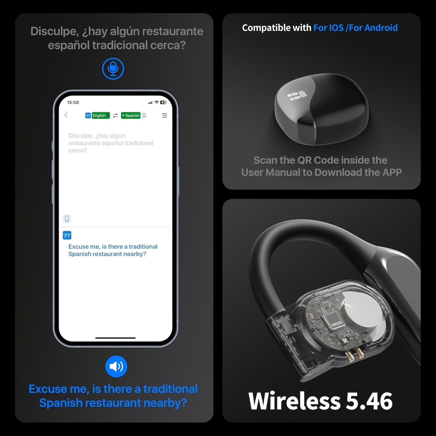Wireless Earbuds with Noise Cancellation and Real-Time Language Translation in 144 Languages