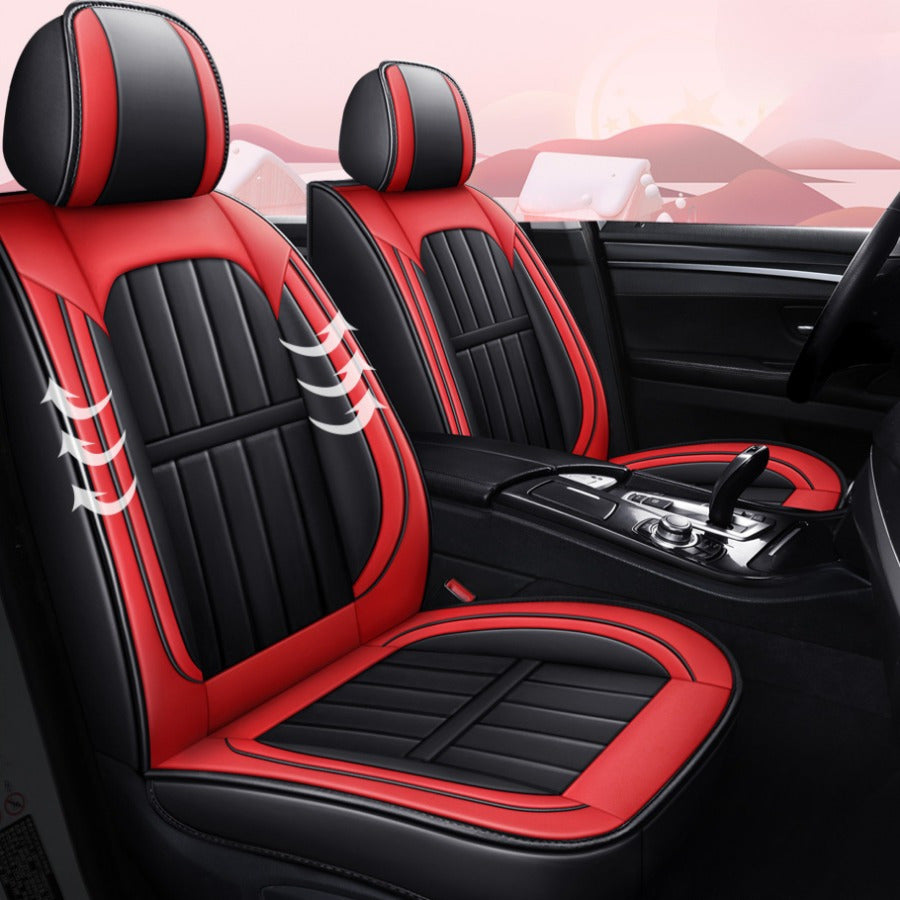 5 o'rindiqli EV avtomobil uchun qora faux charm qo'shimchalari bilan o'rindiq qoplamalari