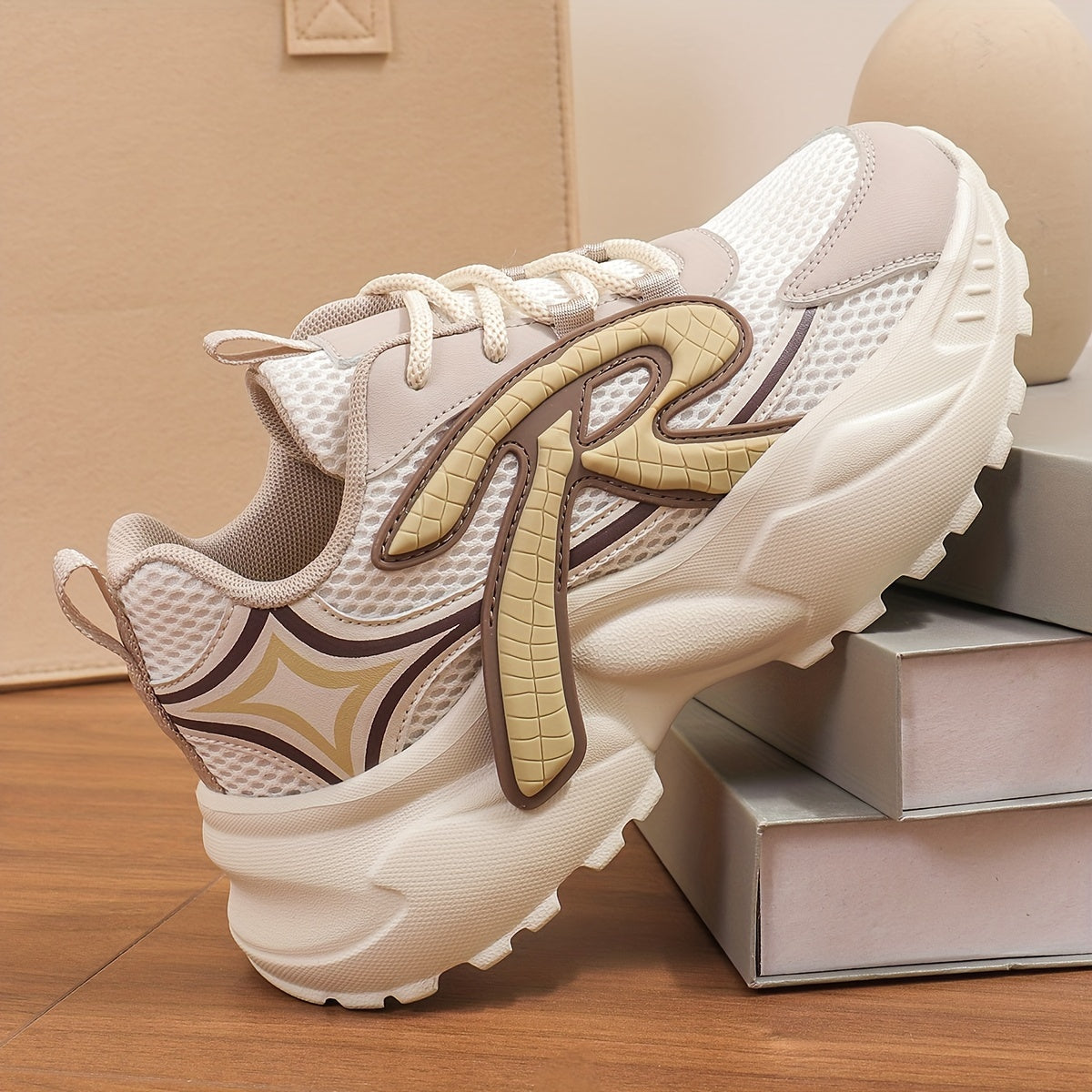 Women's Mesh Sneakers Lace Up Platform Breathable Non-slip Walking Shoes