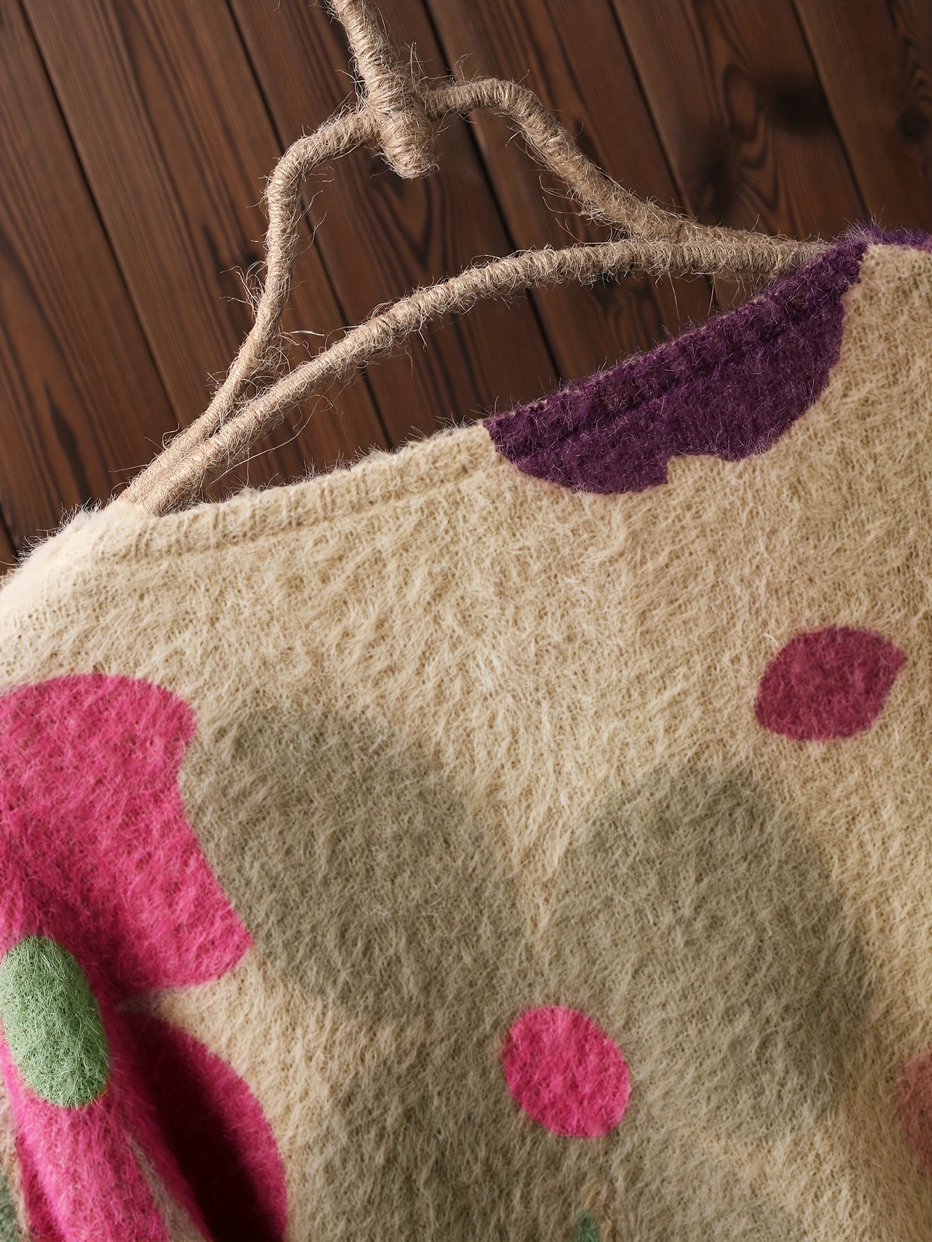 Women's Floral Print V-Neck Button Cardigan Sweater Loose Fit Open Front