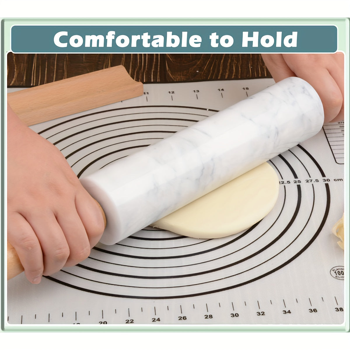 Marble Rolling Pin 47.98cm with Wooden Stand Non-Stick Surface for Baking Cookies Pizza Pasta