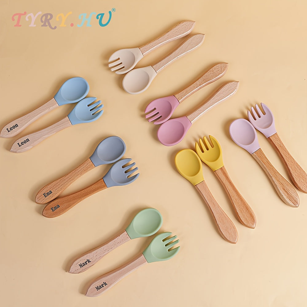 Baby Feeding Set Bamboo and Silicone Fork and Spork for Toddler Self-Feeding