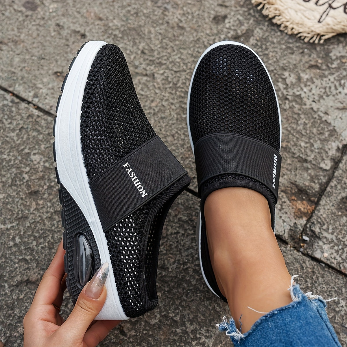 Ayollar uchun nafas oluvchi mesh slip-on platform sport poyabzali, kundalik va barcha mavsum uchun oyoq kiyim