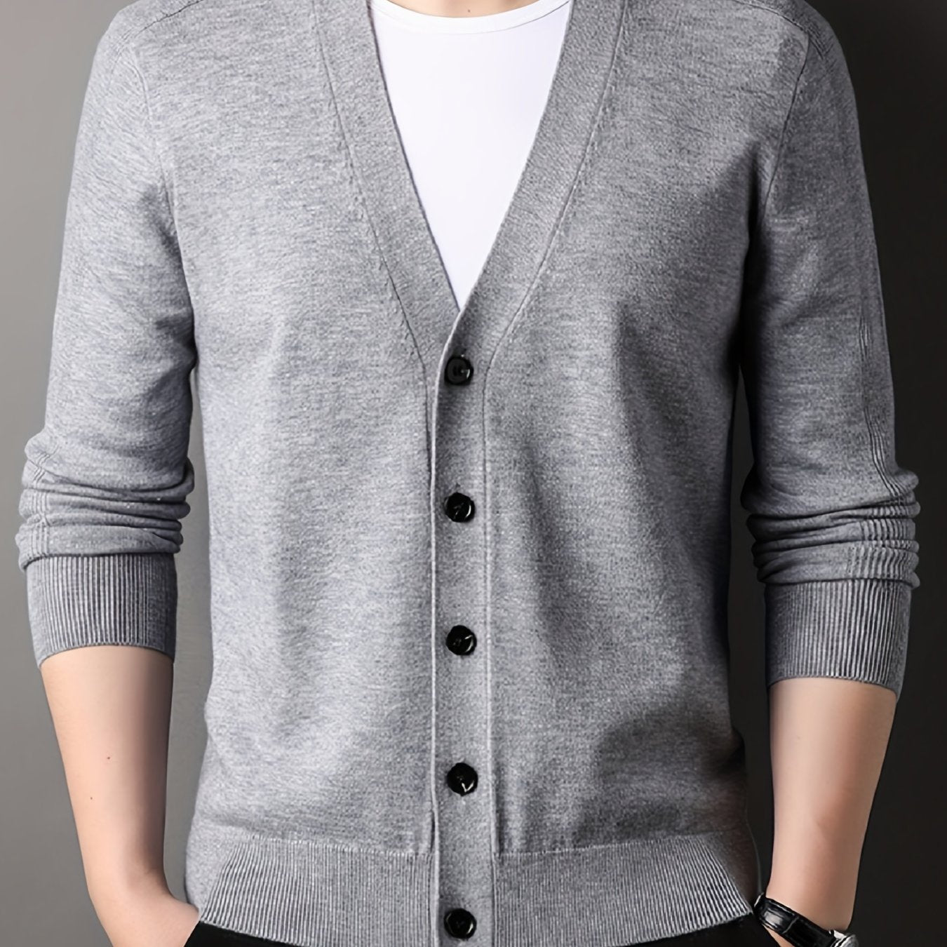 Men's Plus Size V-Neck Cardigan Viscose Blend Long Sleeve Rib Knit Semiformal Spring Fall