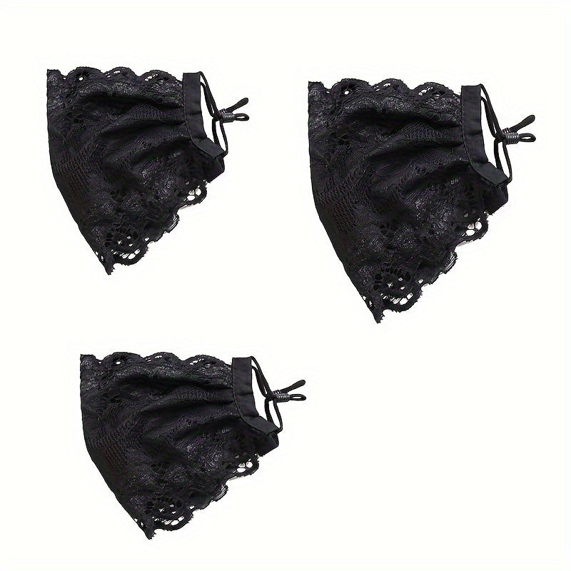Set of 3 Women's Lace Face Masks Breathable Sun Dust Protection for Fall Winter Outdoor