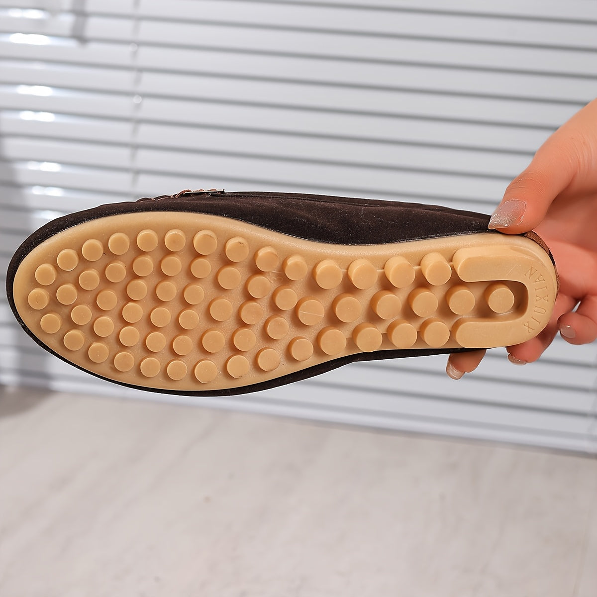 Women's Brown Leather Loafers with Metal Buckle Comfortable Slip-On Shoes