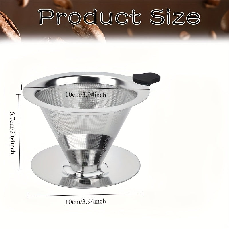 Stainless Steel Coffee Dripper with Base Reusable Portable Mesh Strainer Brewer