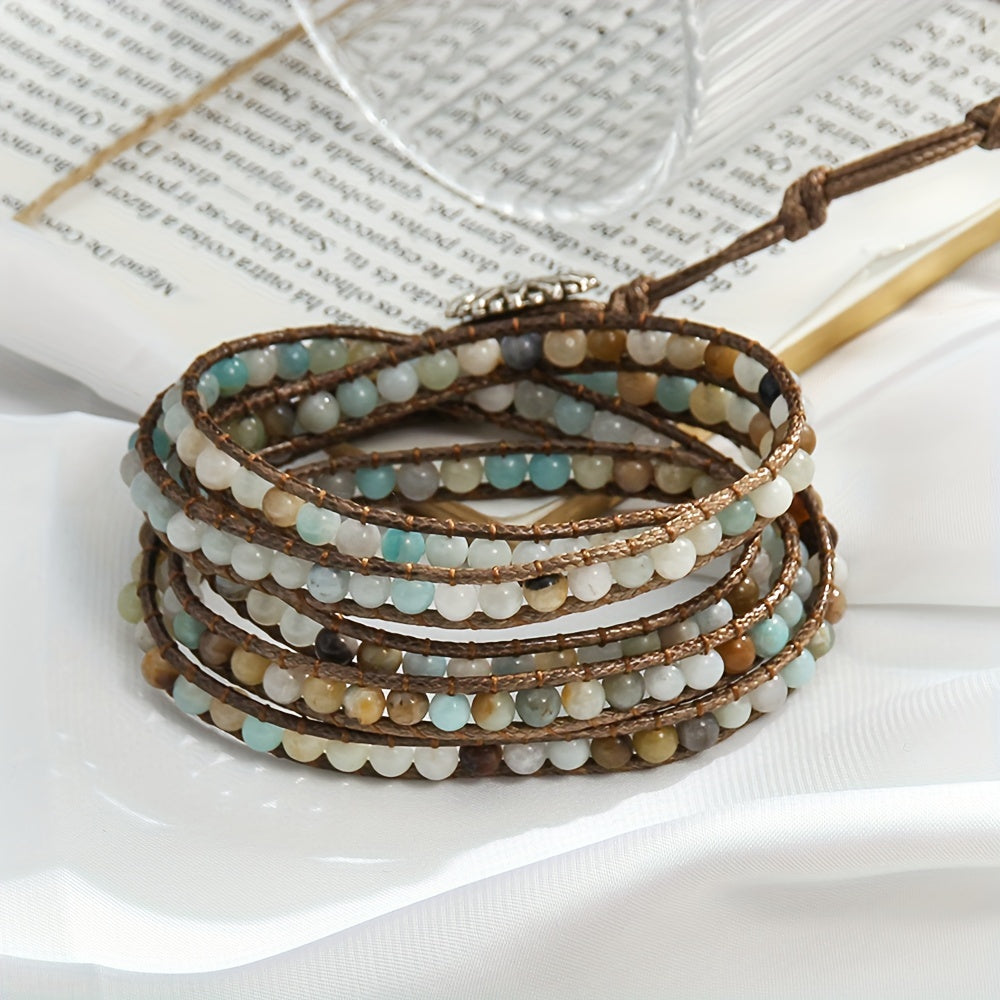 Women's Bohemian Style Waxed Cord Braid Adjustable 5 Rows Wrap Bracelet
