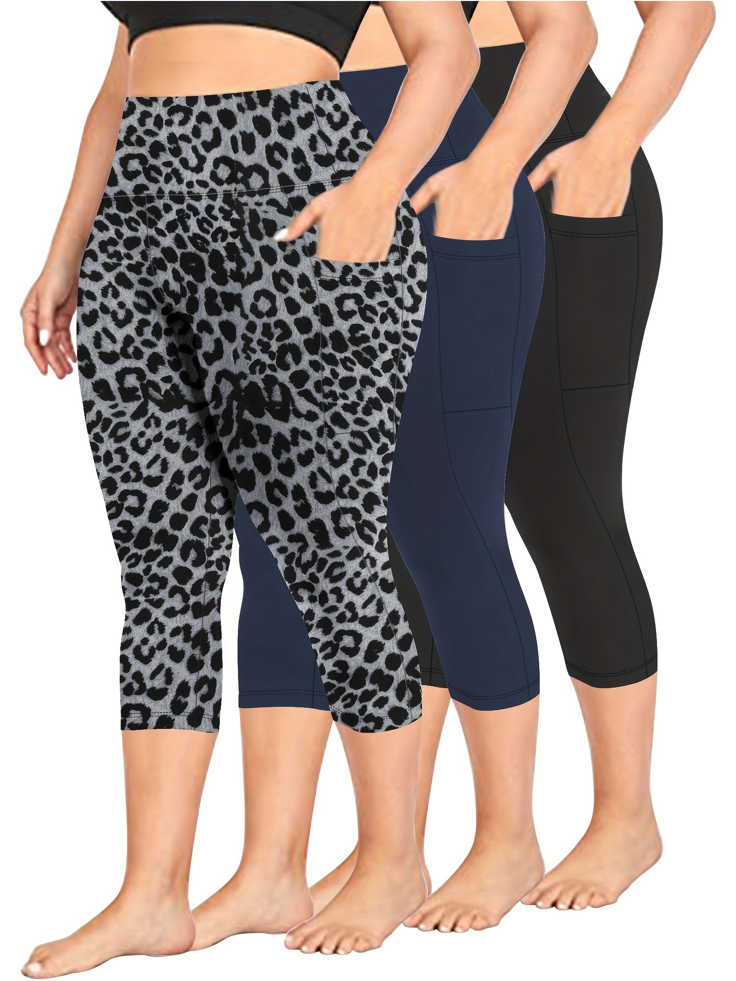 Ayollar uchun paxta materialidan tayyorlangan, katta o'lchamli, yuqori belli, qisqa shimlar, yon cho'ntaklar bilan, yoga va sport uchun