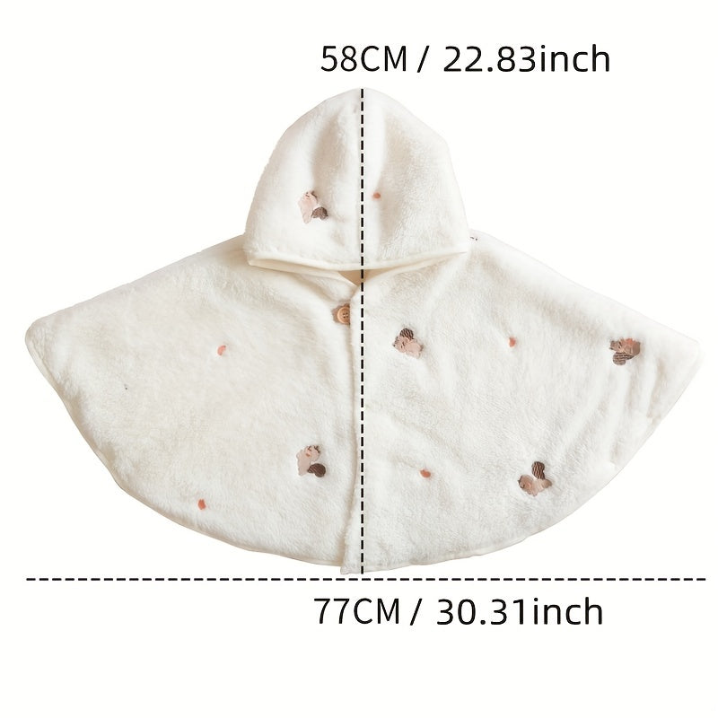 Children's Hooded Cape with Coral Velvet Outer and Linen Inner Windproof Warmth