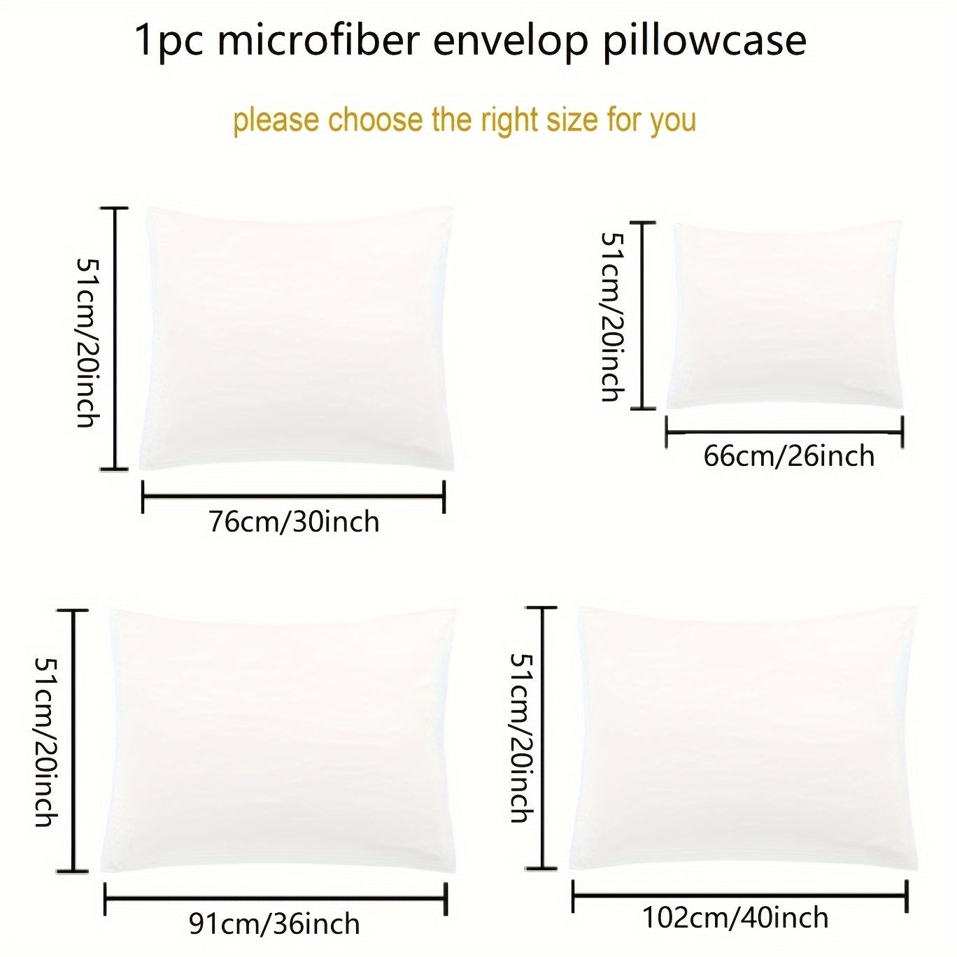 Microfiber Envelope Pillowcase White 50.8x66.04cm Ultra Soft Durable Machine Washable