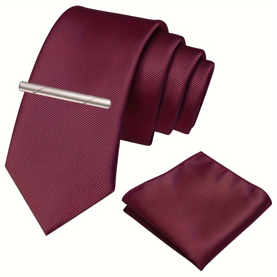 Men's Wedding Ties Set with Tie Clips and Handkerchief for Formal Events