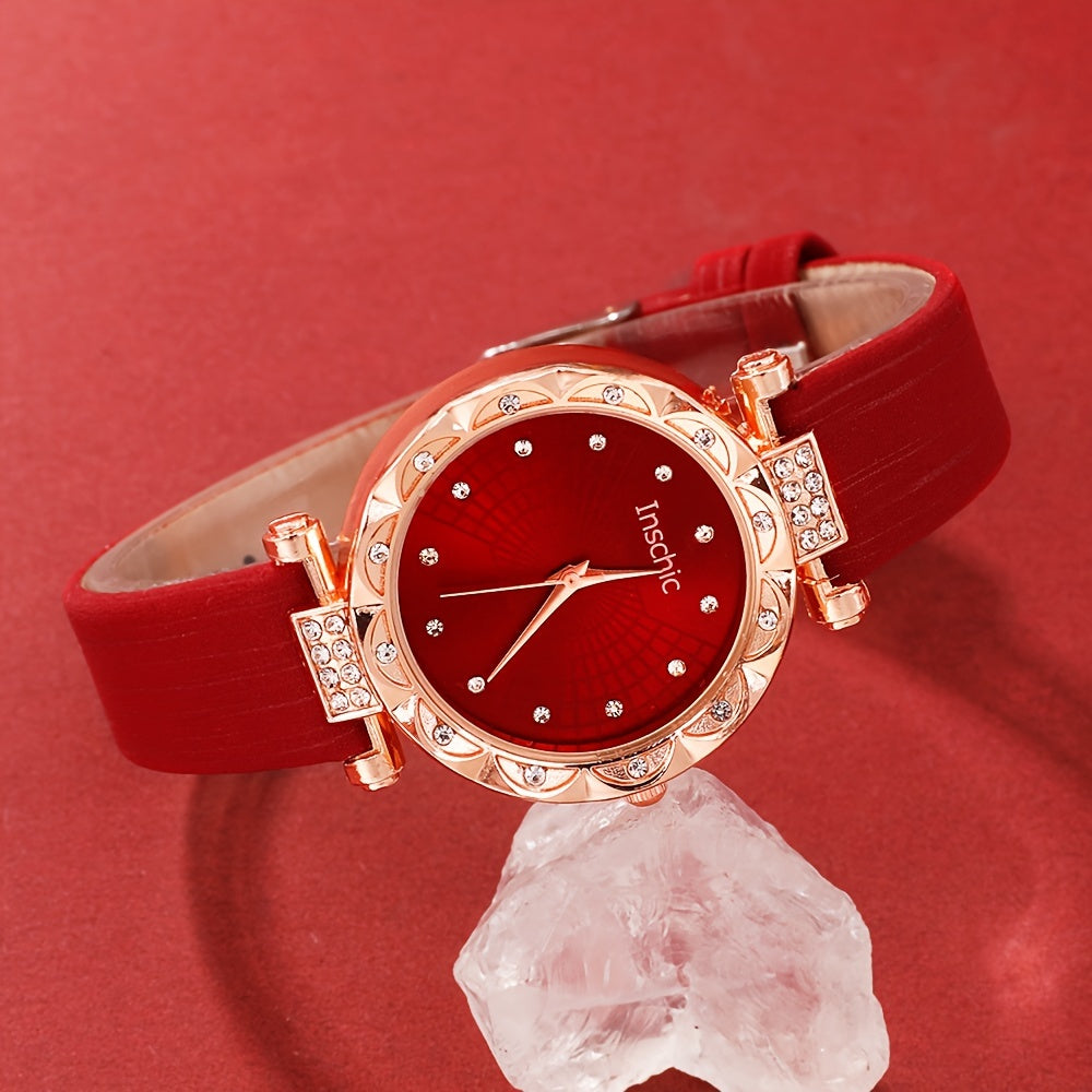Ladies' Casual Quartz Watch Set with Diamond Jewelry for Daily Wear and Special Occasions