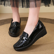 Women's Slip-On Loafers Faux Leather Glossy Finish Buckle Casual Comfortable