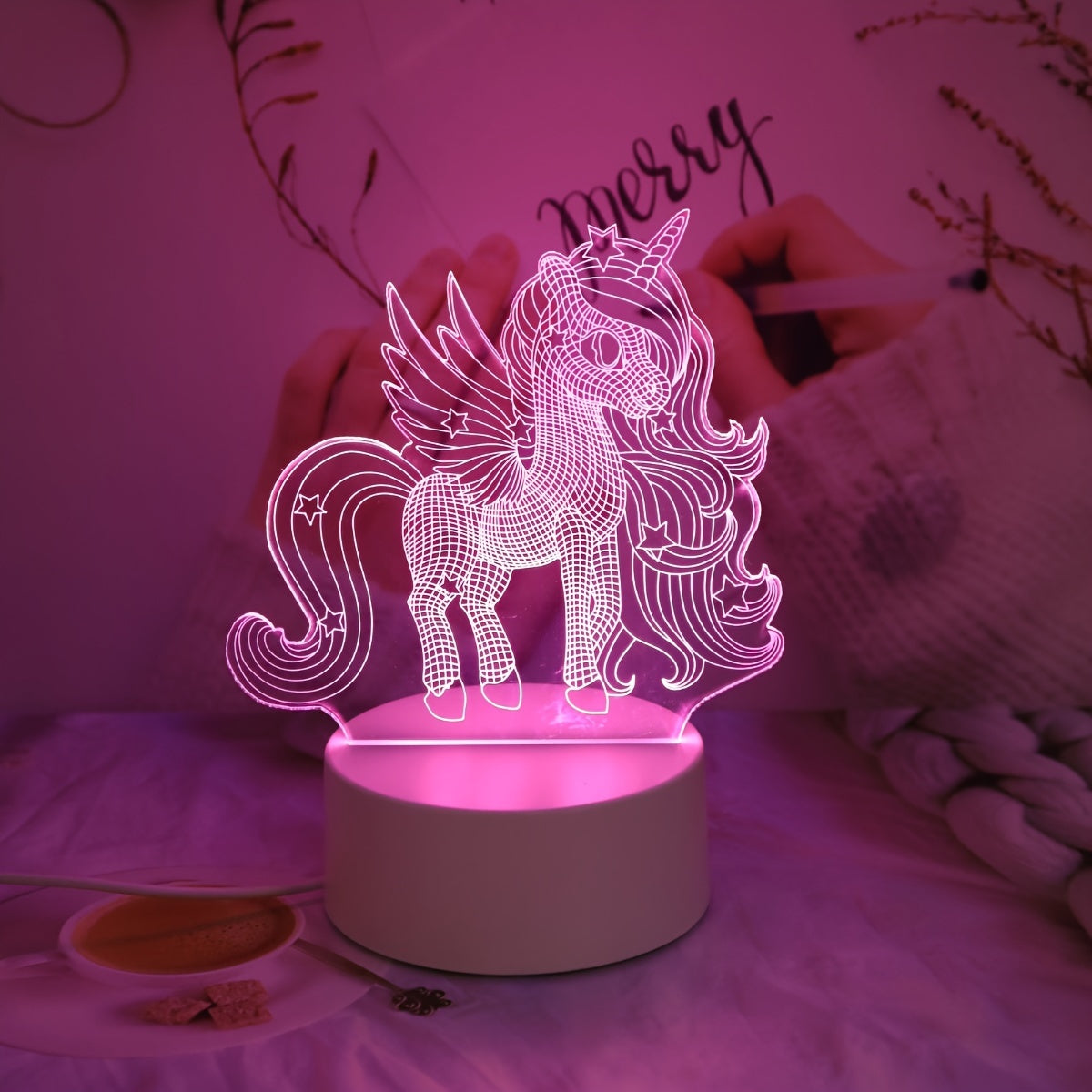 3D Unicorn Night Light USB Desk Lamp for Kids and Adults with Switch