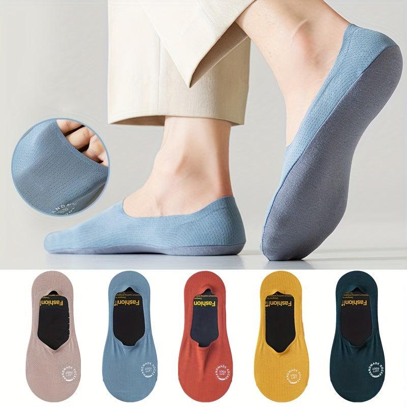 Men's Summer Breathable Mesh Boat Socks Pack of 5 Non-Slip Casual Sports Nylon Spandex