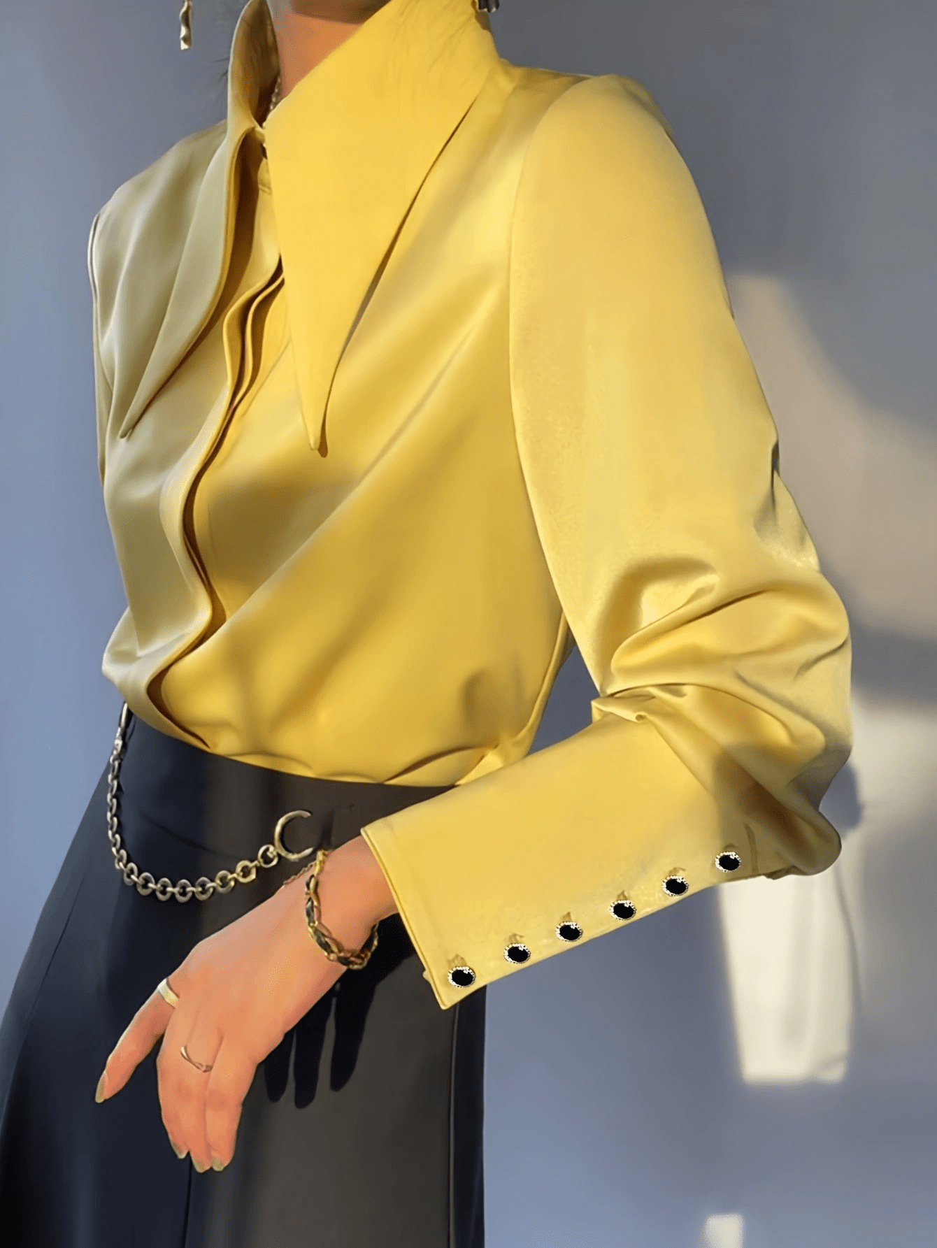 Women's Long Sleeve Blouse with Chic Collar and Decorative Buttons Polyester All Seasons