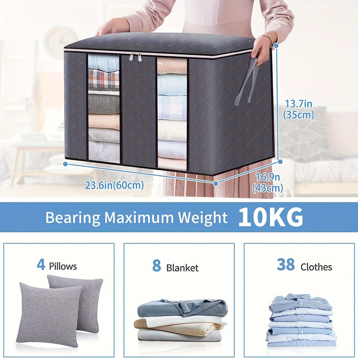 Keng mato kiyim saqlash sumkasi 90L, tutqich va shaffof oynali