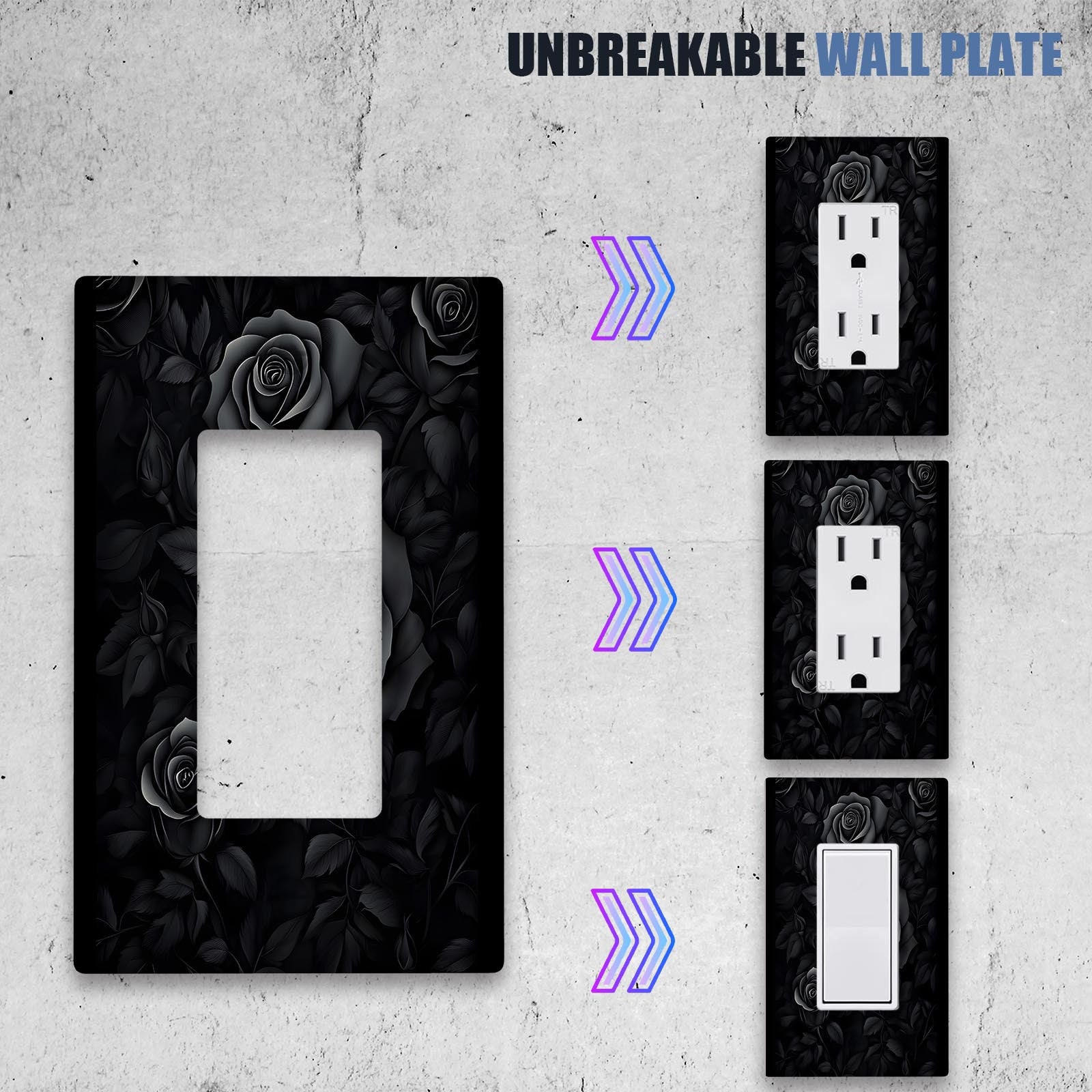 Luz decorativa de flor Rosa Negra para cubierta de interruptor, material PC, decoración artística para el hogar