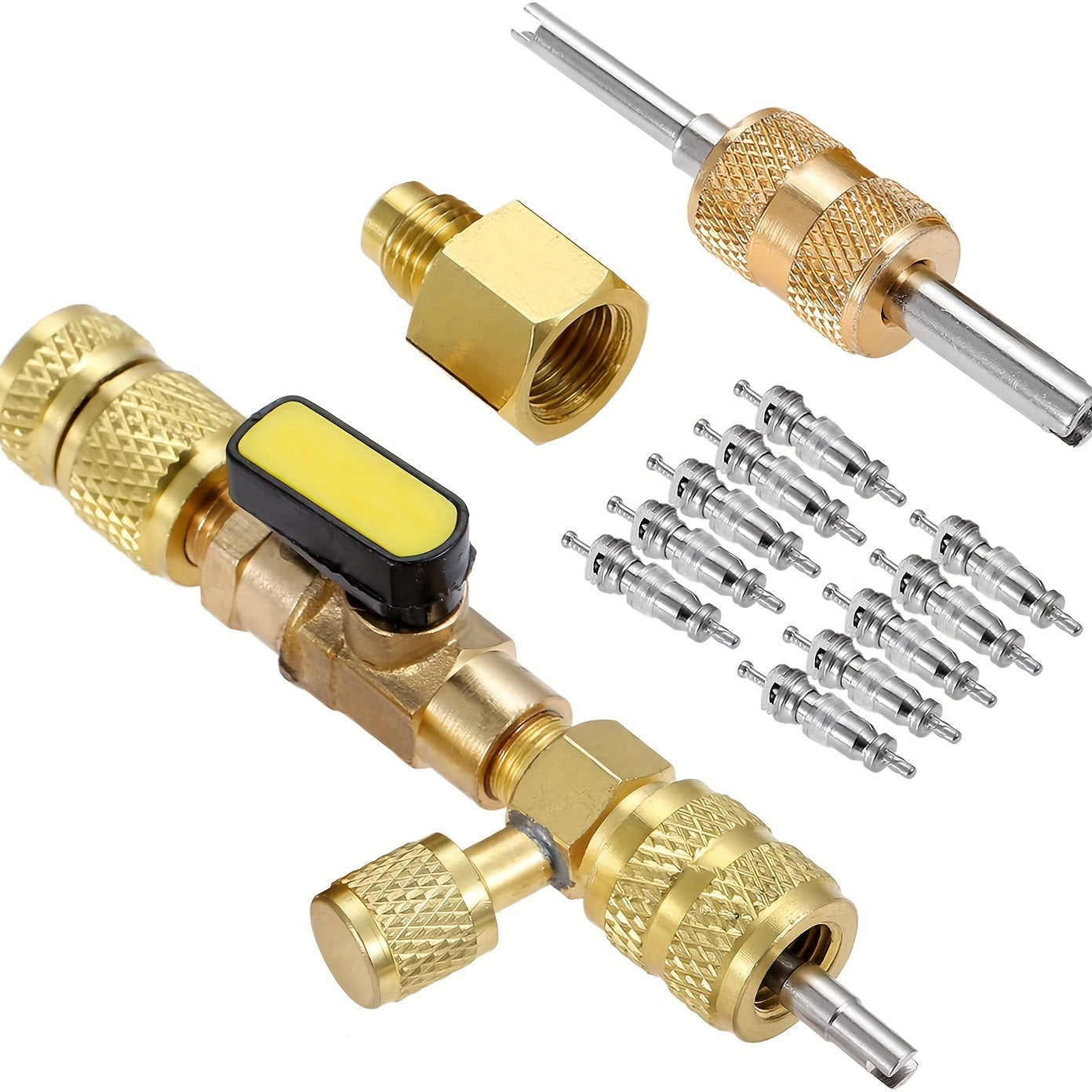 Brass Valve Core Removal Tools Set with 10 Spare Cores, Dual-Head, Anti-Slip Grip