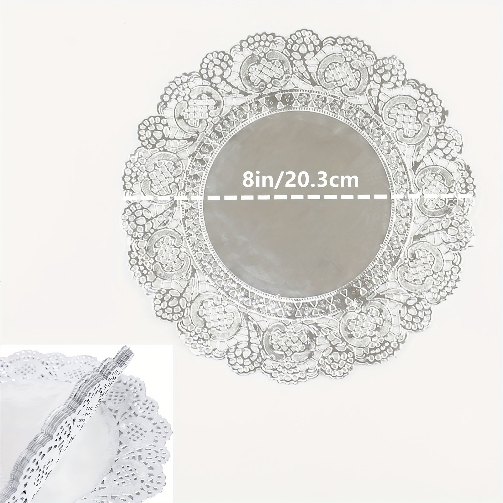 Pack of 100 Silver Lace Round Paper Doilies for Desserts and Events