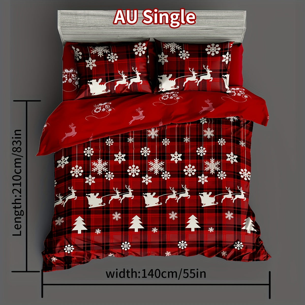 Christmas Duvet Cover Set 3 Pieces Checkered Xmas Tree Elk Snowflake Bedding