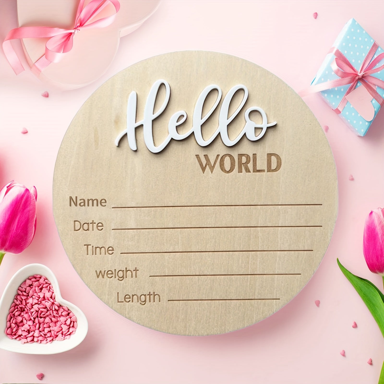 3D Engraved Wooden Birth Announcement Sign for Newborns Photography Prop Gift