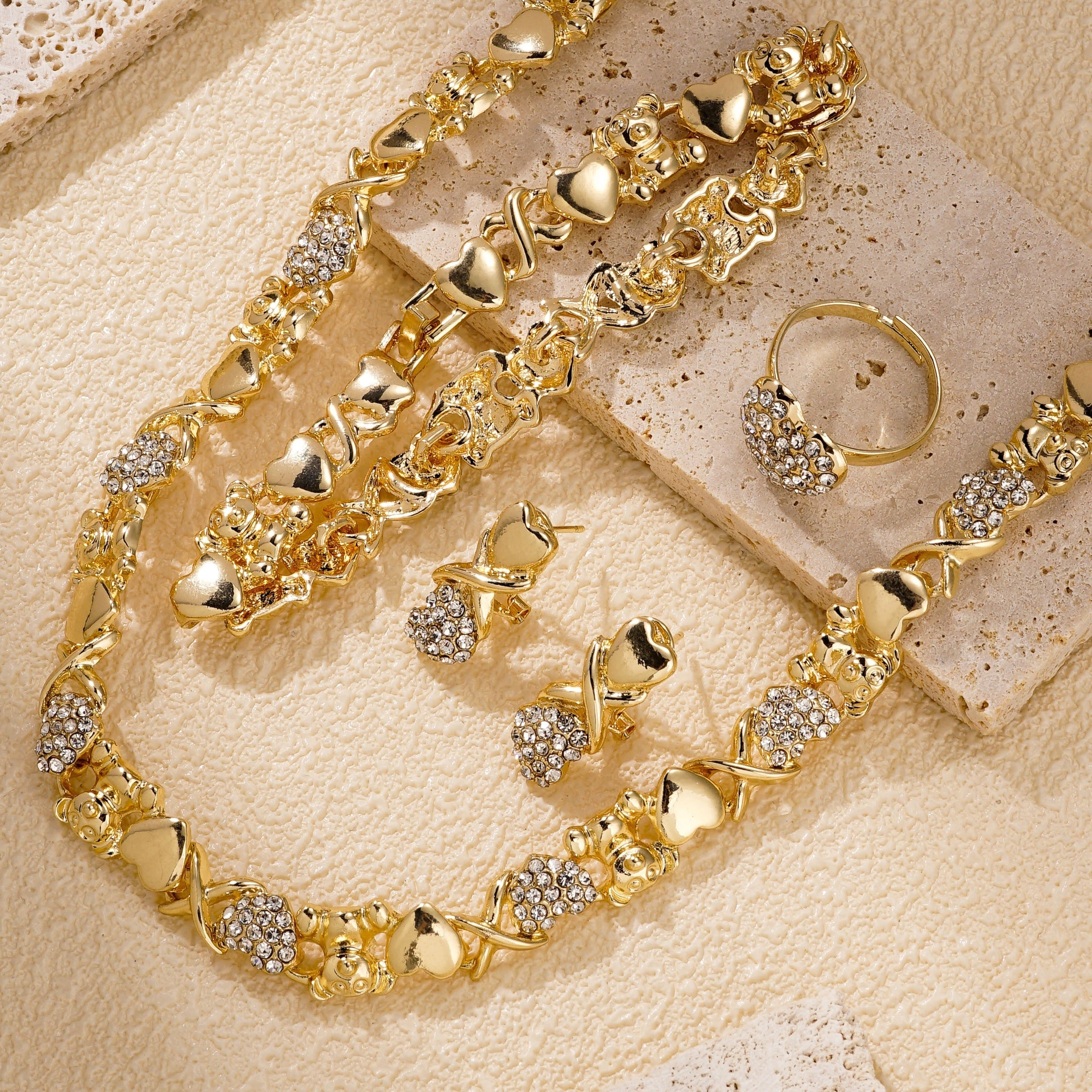 Women’s Wedding Jewelry Set with Earrings Ring Bracelet Necklace 5 Piece Gift