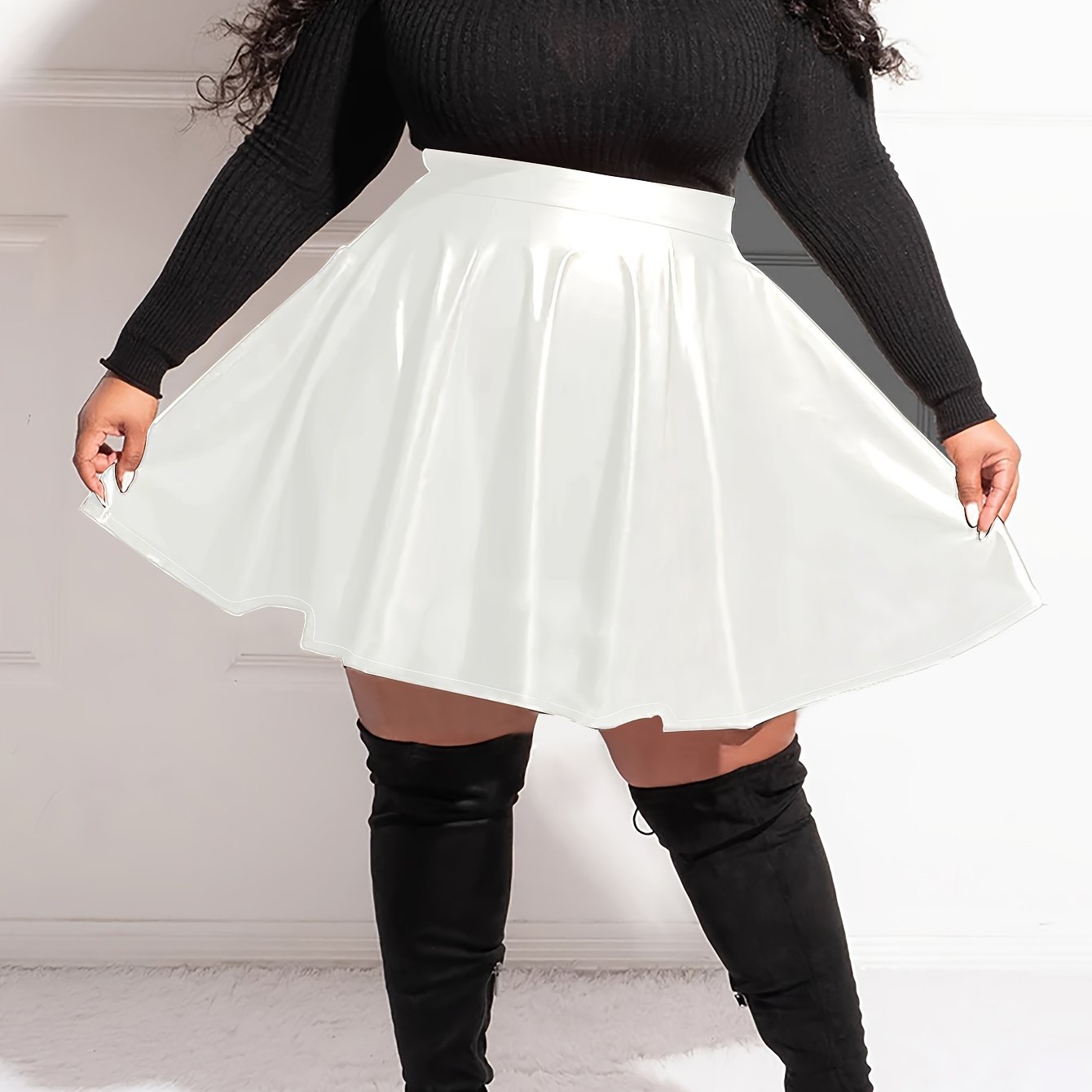 Falda midi de poliéster para mujer talla grande rosa cómoda y casual