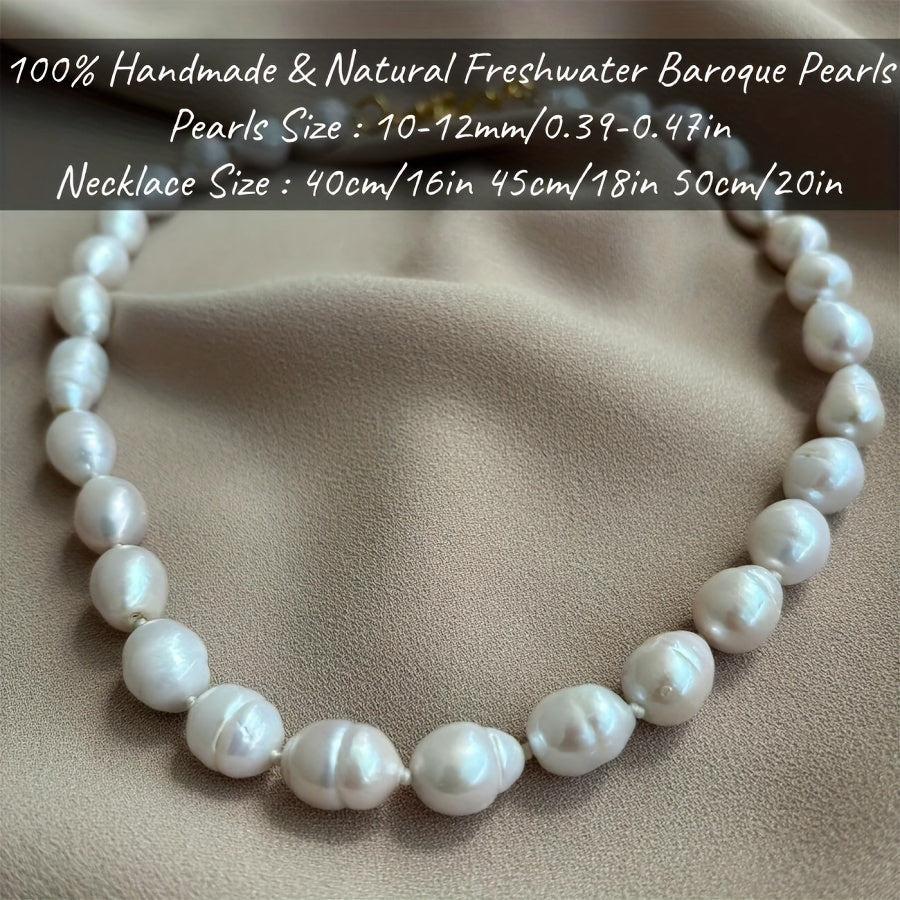 Handcrafted Baroque Pearl Necklace with 10-12mm Natural Freshwater Pearls Gift Box Jewelry