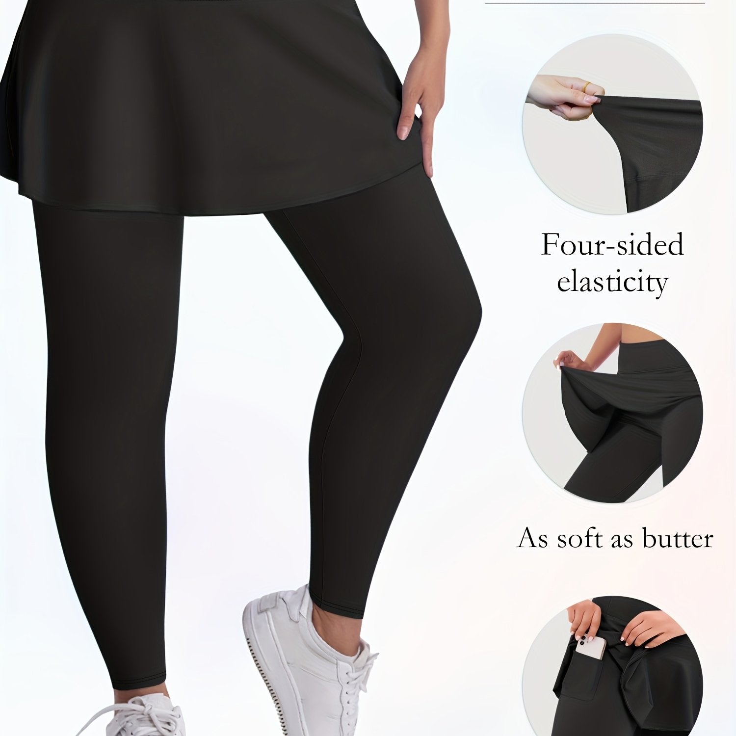 Women's Plus Size High-Waist Stretch Skort with Pockets Soft Polyester Blend