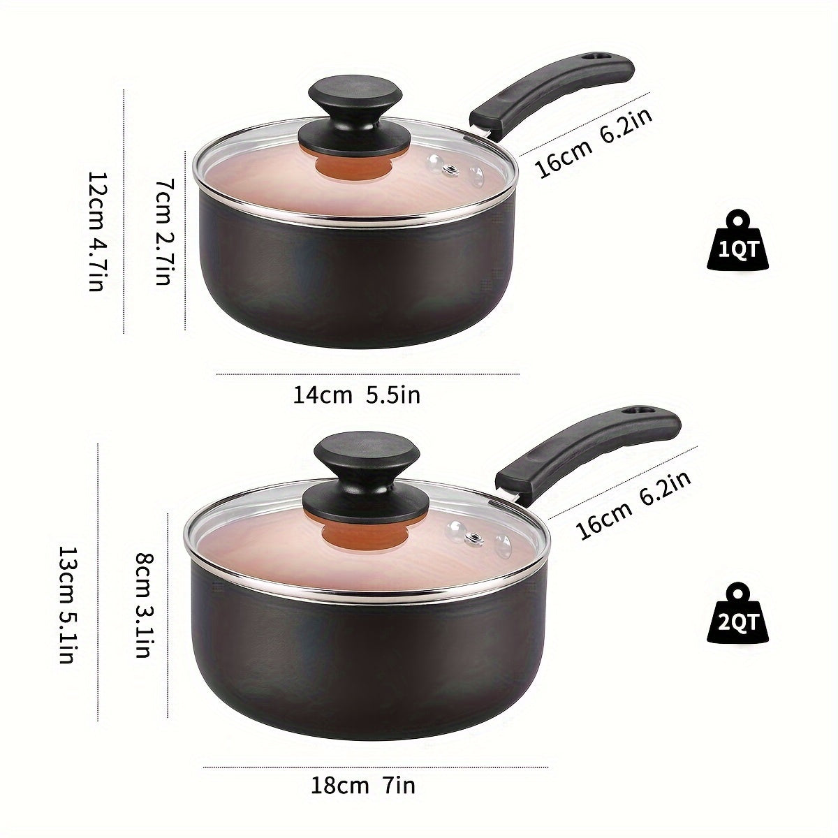 Set of Four Nonstick Sauce Pans with Lids 1 Quart 2 Quart Induction Safe PFOA Free